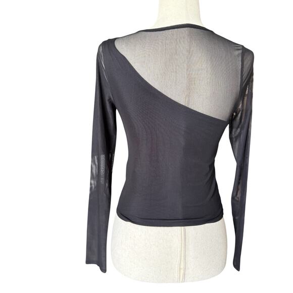 Abercrombie & Fitch Black Asymmetrical Mesh Tops Shirt Size Small - Picture 2 of 3